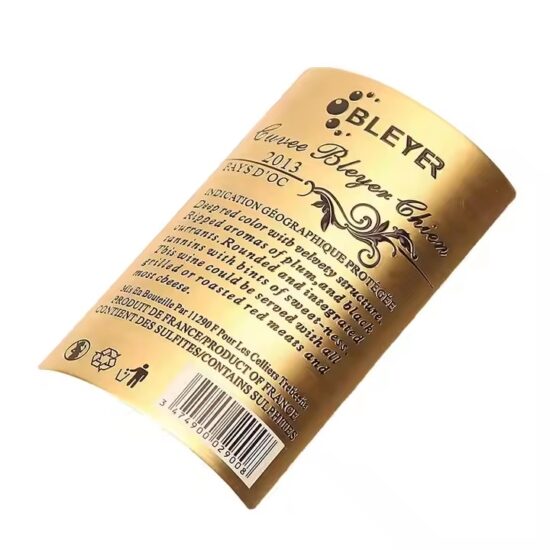 Custom embossed aluminum wine label for luxury bottle packaging