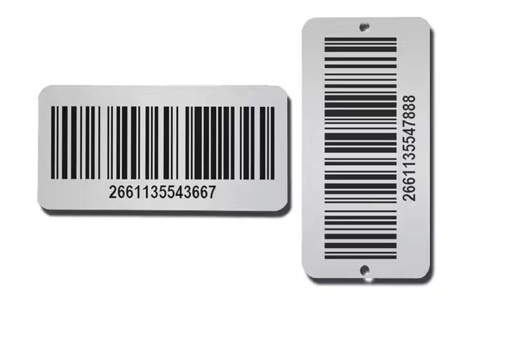Custom printed barcode metal asset tags with self-adhesive backing