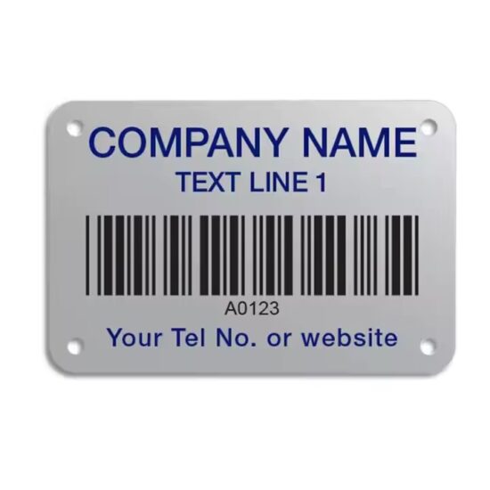 Custom printed barcode metal asset tags with self-adhesive backing