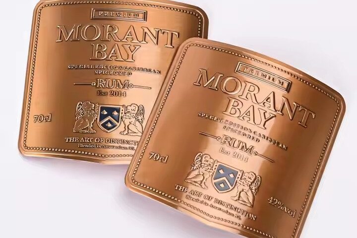 Custom Metal Labels for Wine and Champagne Bottles – Embossed Gold Finish